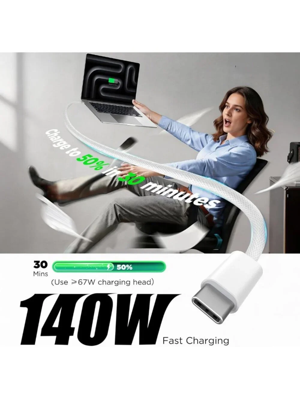 Magnetic 3-in-1 USB-C Charger Cable 6.6FT for MacBook Air/Pro, 140W Fast